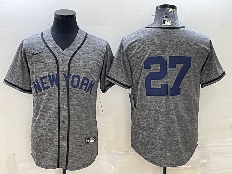 Men New York Yankees 27 No Name Grey hemp ash Nike 2022 MLB Jerseys